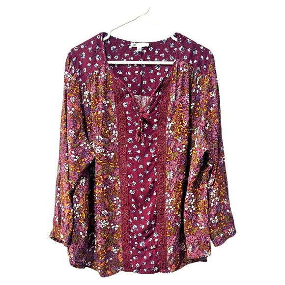 DR2 3x floral blouse‎ burgundy - Picture 1 of 3